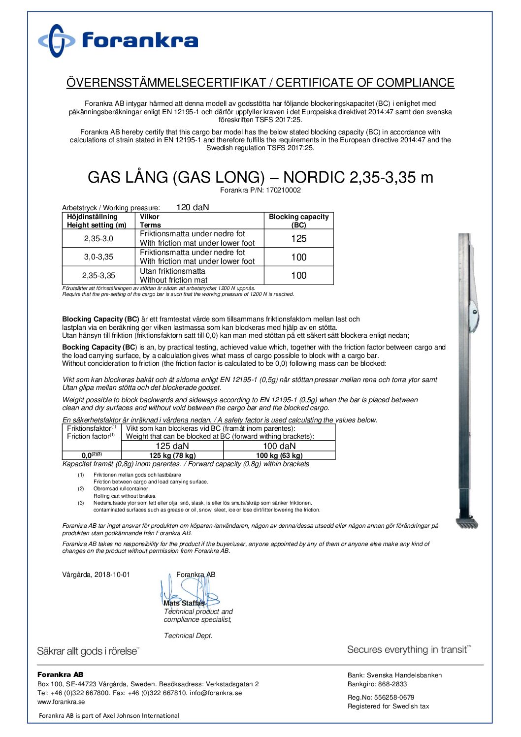 safeload certificaat Safe load cargokeeper staal voet/voet 2350-3350mm - Afbeelding 4